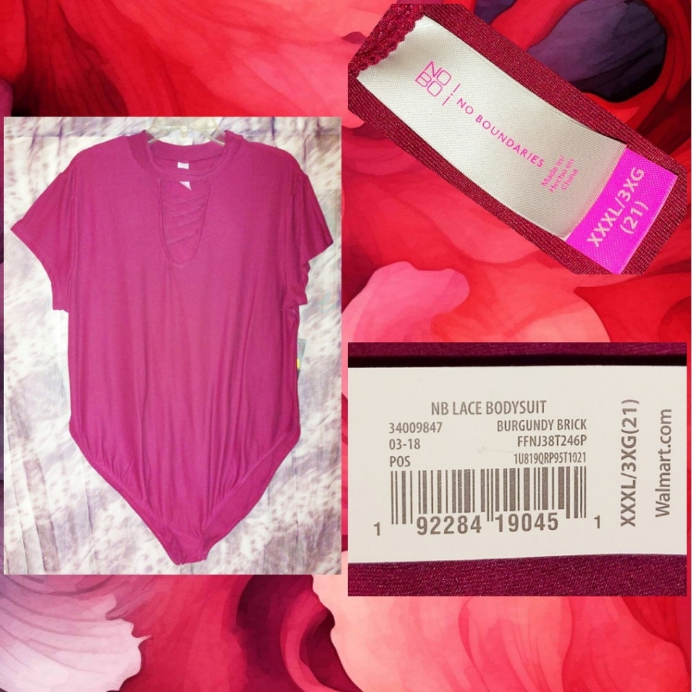 No Boundaries brand Burgundy Brick S/S Soft Knit Bodysuit Jrs Plus XXXL/3XG(21)